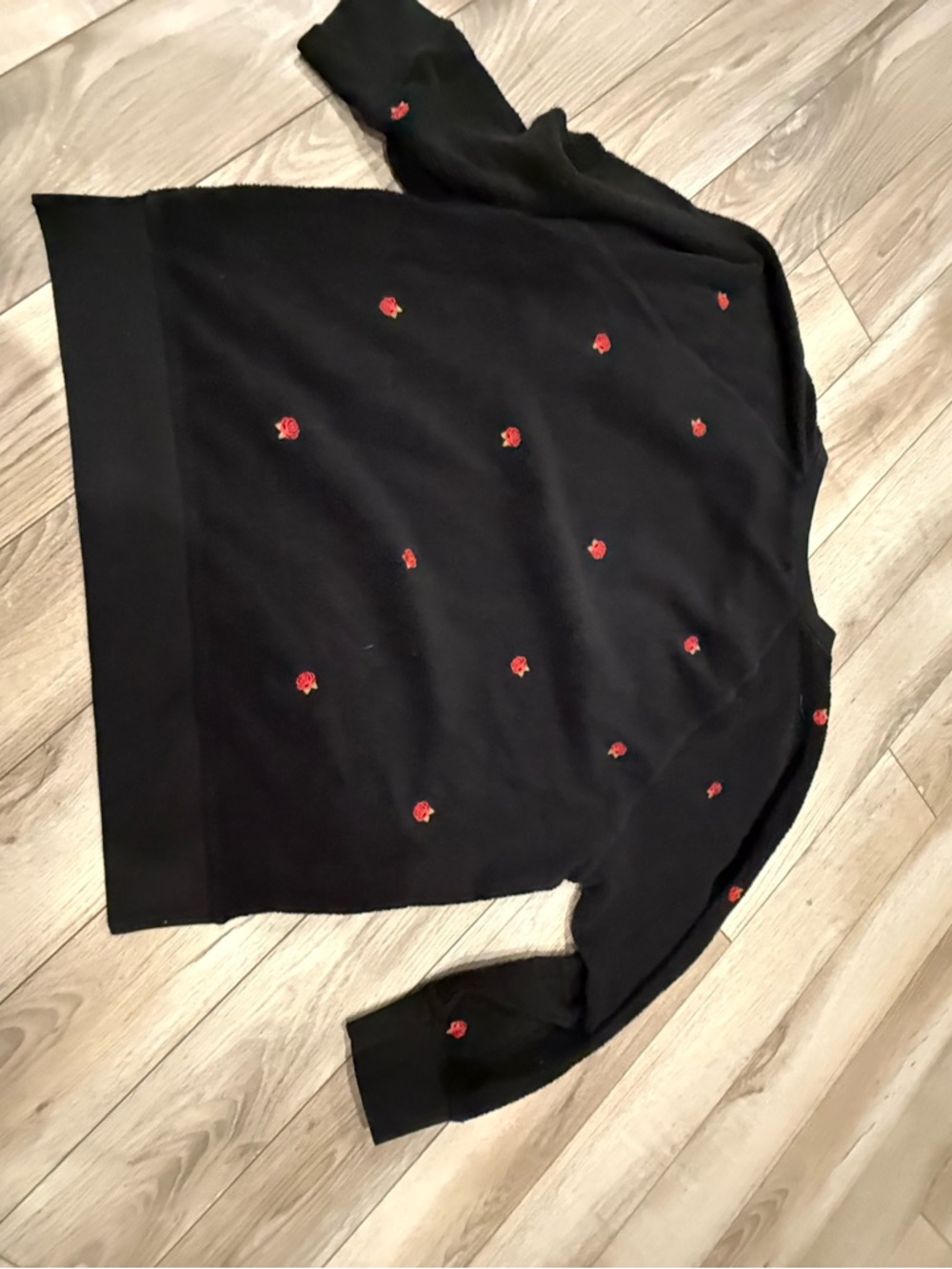 PINK Victoria's Secret Black Sweater with Red Rose Embroidery